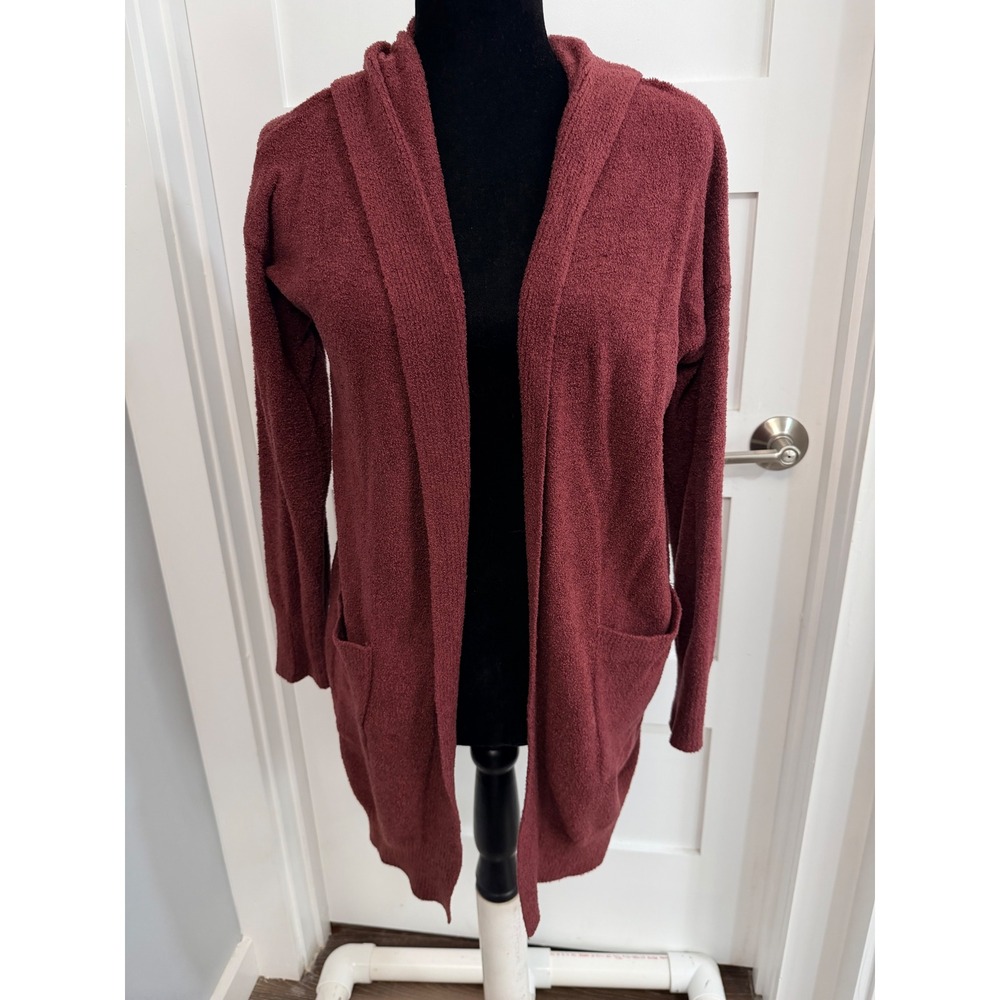 Altar'd State Intimates Burgundy Hooded Open Front Popcorn Knit Cardigan S/M